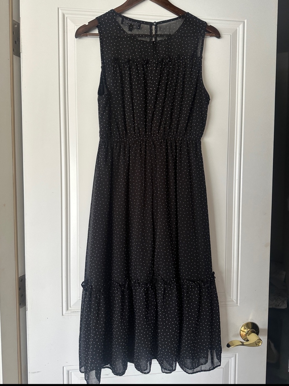 LULUS Afternoon Stroll Black Polka Dot Midi Dress Size S NWOT Ruffle Chiffon Dot - Picture 2 of 9